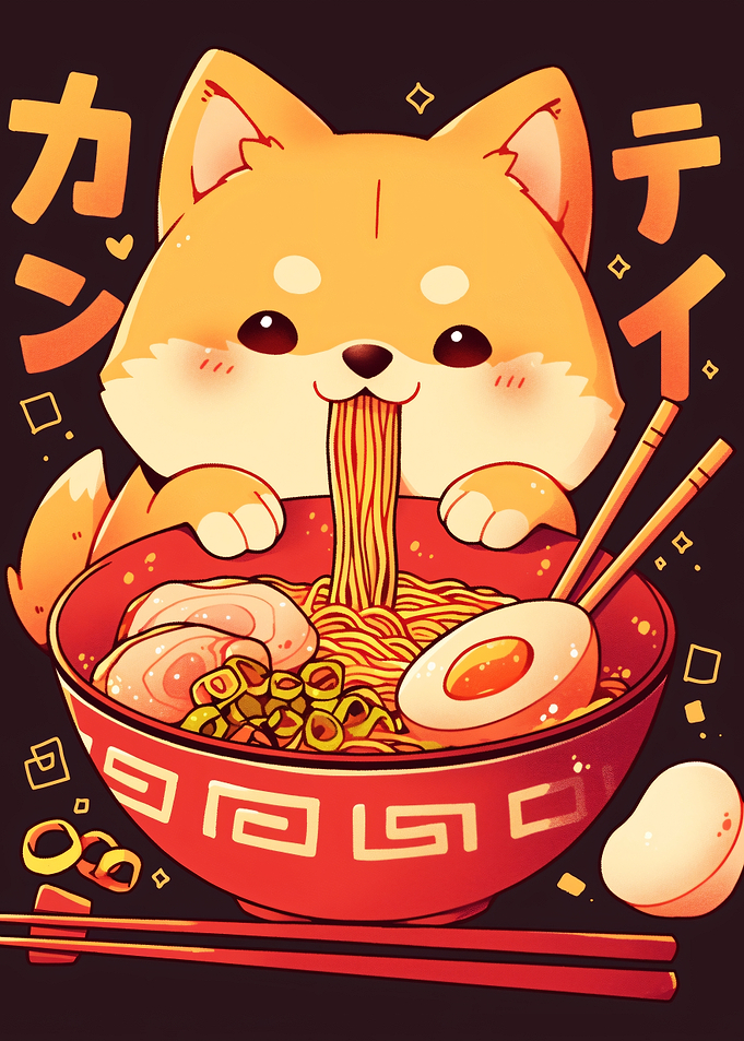 Cute Shiba Inu Eating Ramen