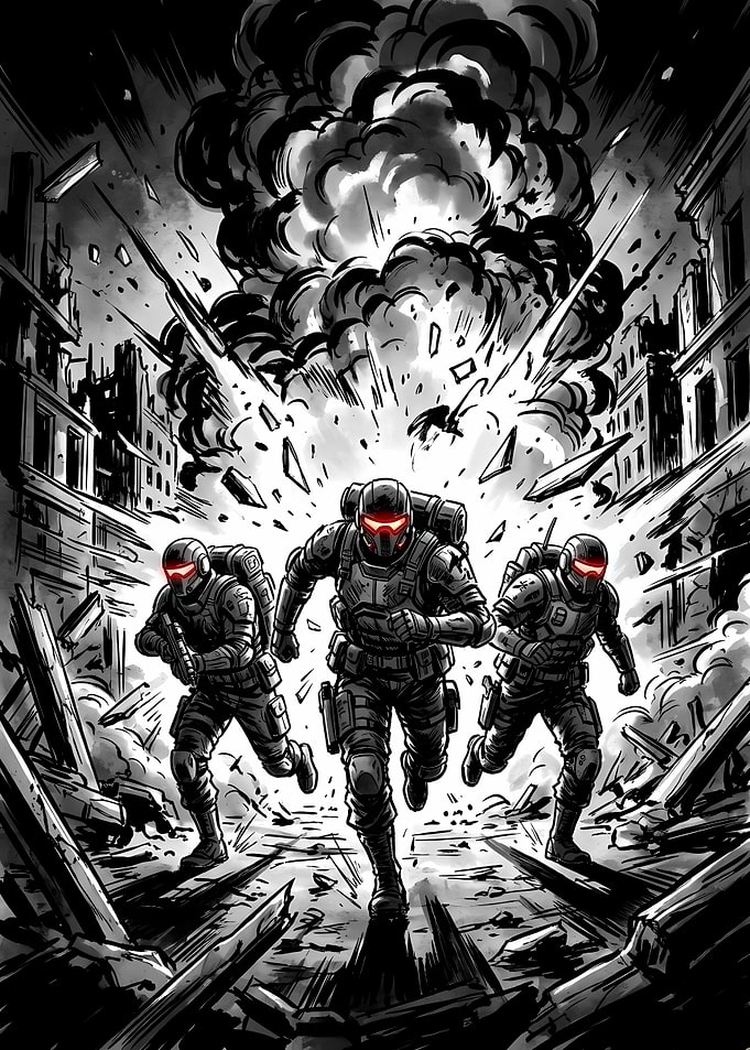 Soldiers Running from Explosion