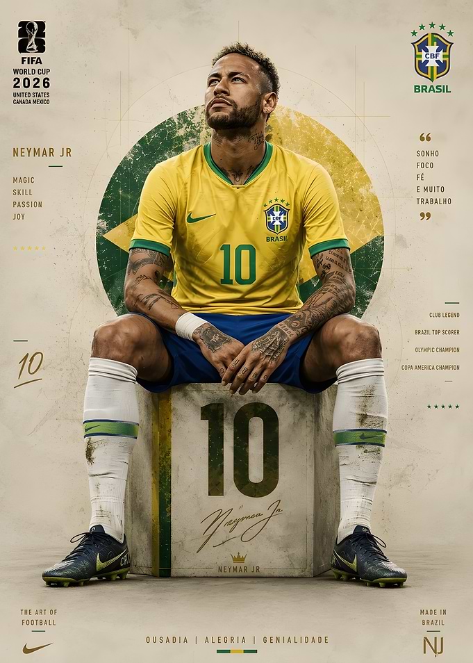 Neymar Jr Brazil World Cup Poster