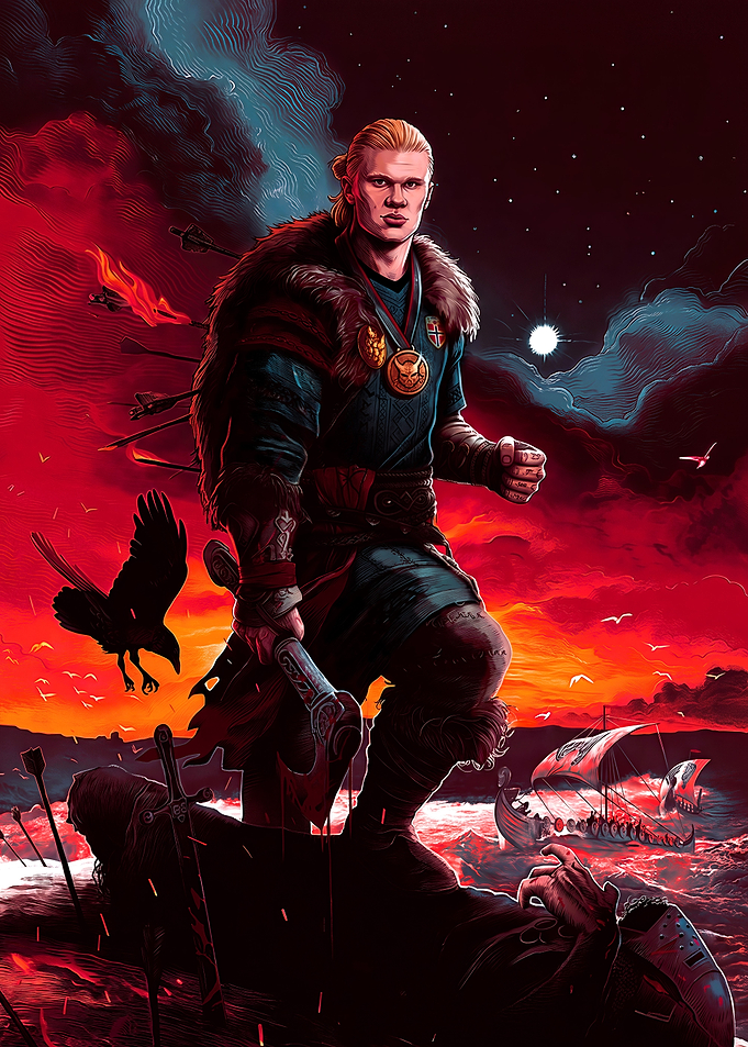 Erling Haaland Viking Warrior Illustration