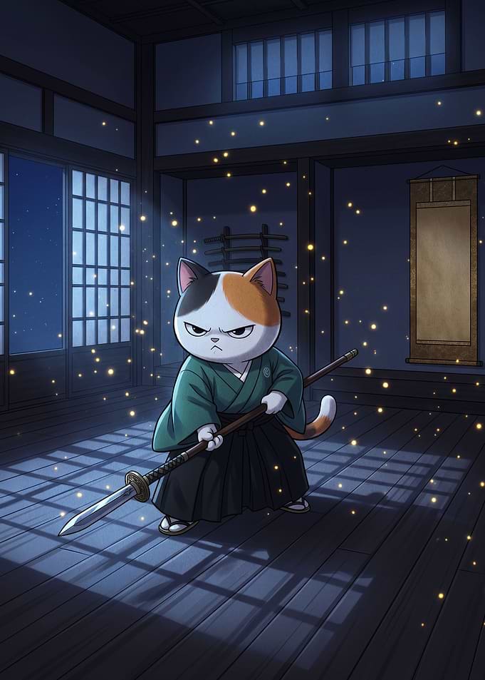 Calico Cat Samurai Warrior
