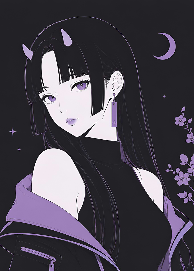 Anime Girl with Purple Horns