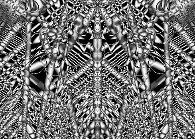 Psychedelic Monochrome Alien Fractal Pattern Digital Abstract Art