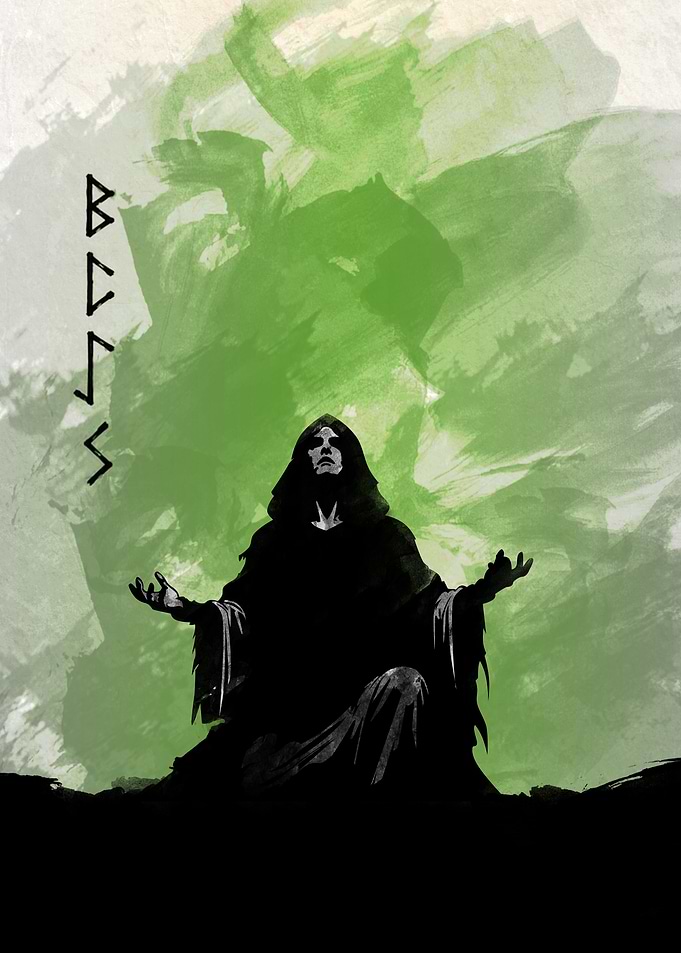 Dark Hooded Figure with Runes