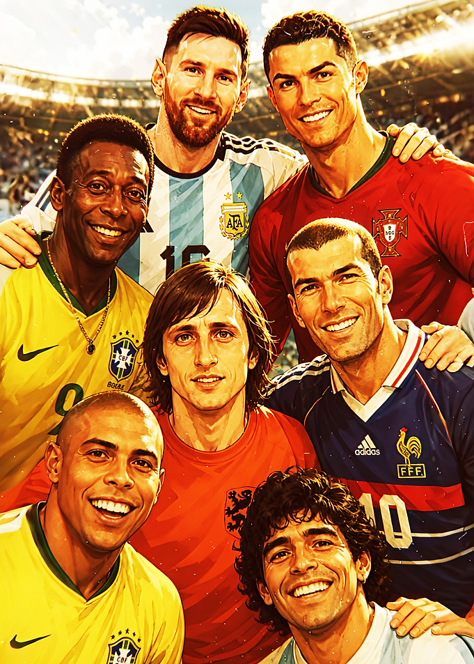 Legendary Football Icons Group Portrait