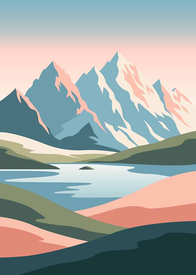 Minimalist Mountain Lake Landscape