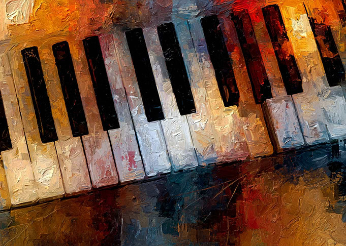 Abstract Oil Painting of Piano Keys