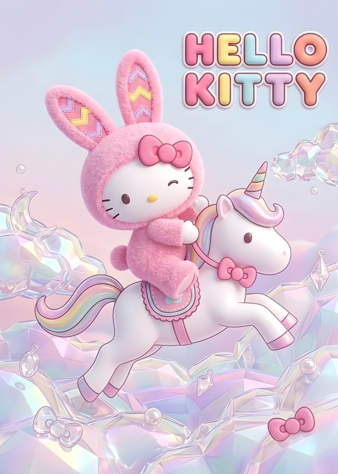 Hello Kitty Riding a Unicorn