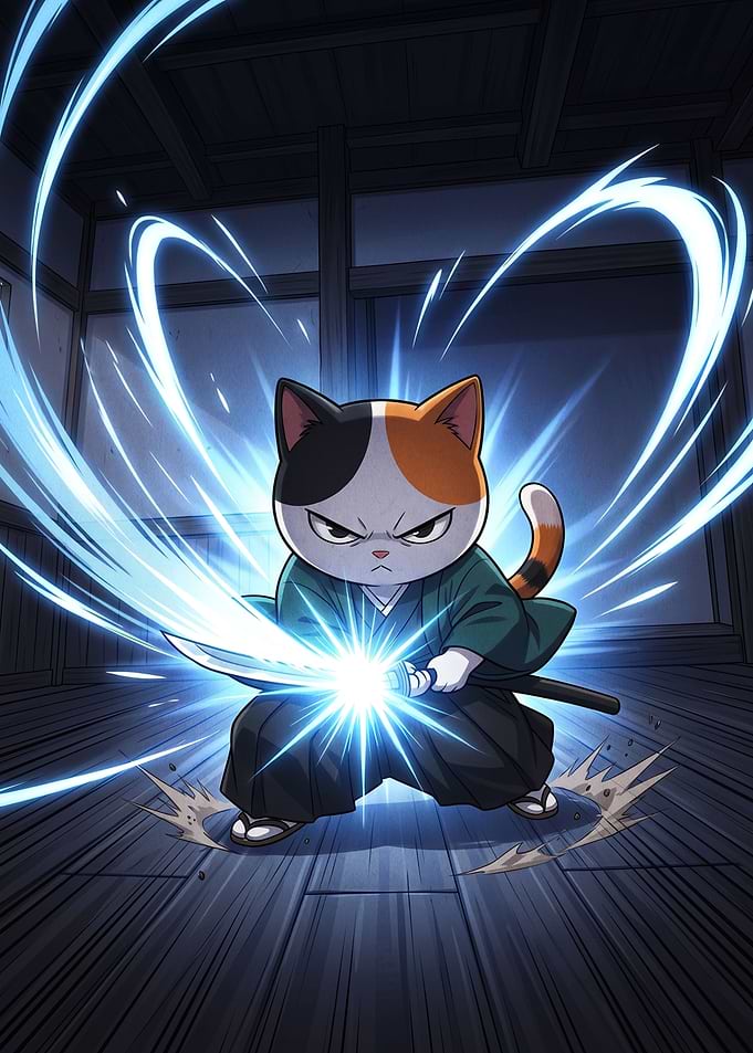 Calico Cat Samurai Warrior