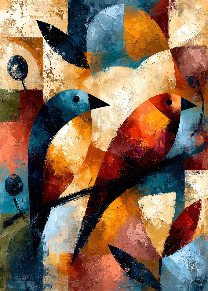 Neo-Sōsaku Hanga Modernism No. 01 – Avian Dialogue Wall Art