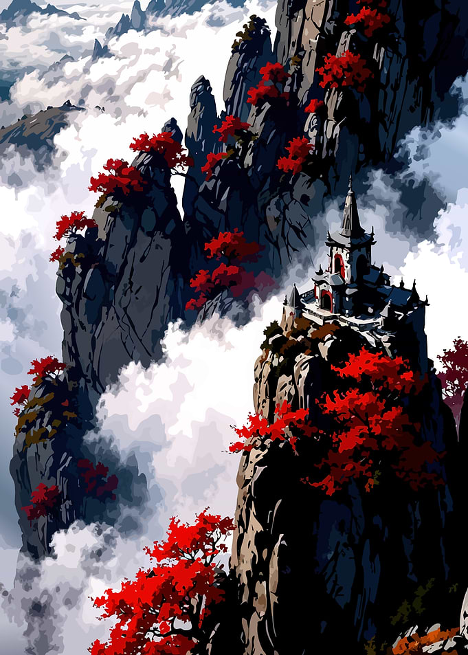 Temple on Misty Red-Leaved Mountain