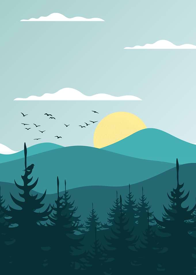 Minimalist Mountain Forest Landscape