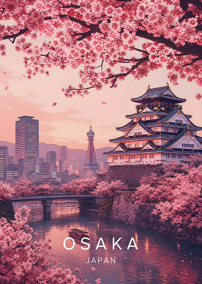 Osaka Castle Cherry Blossom Travel Poster
