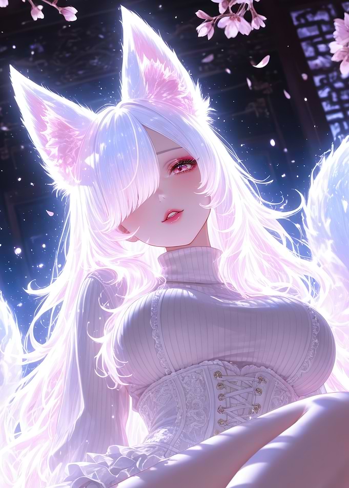 Ethereal White Fox Girl Anime Portrait