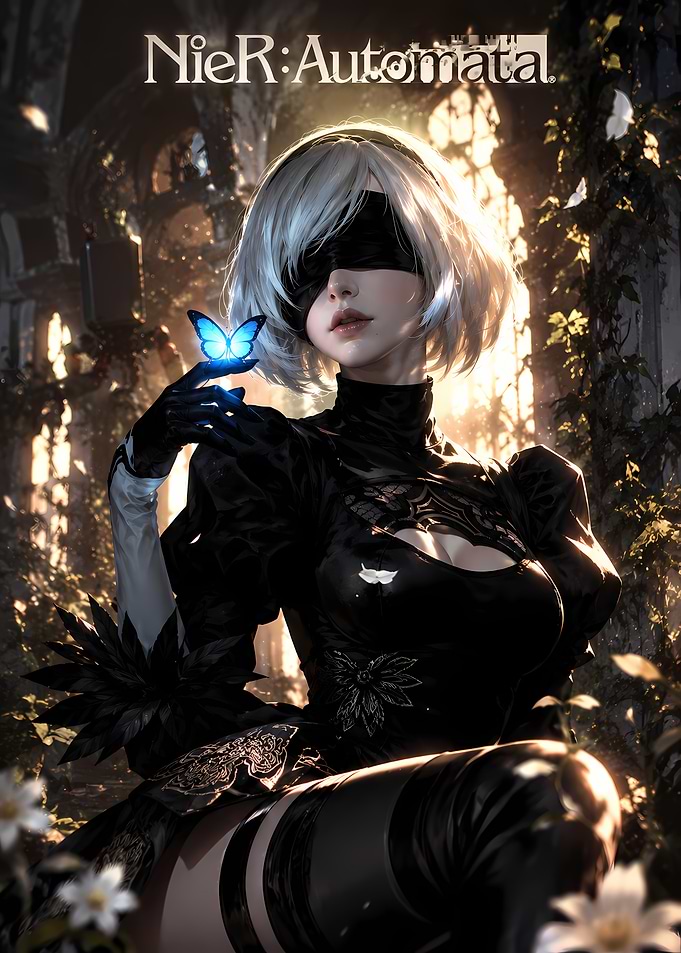 2B from NieR: Automata with Butterfly