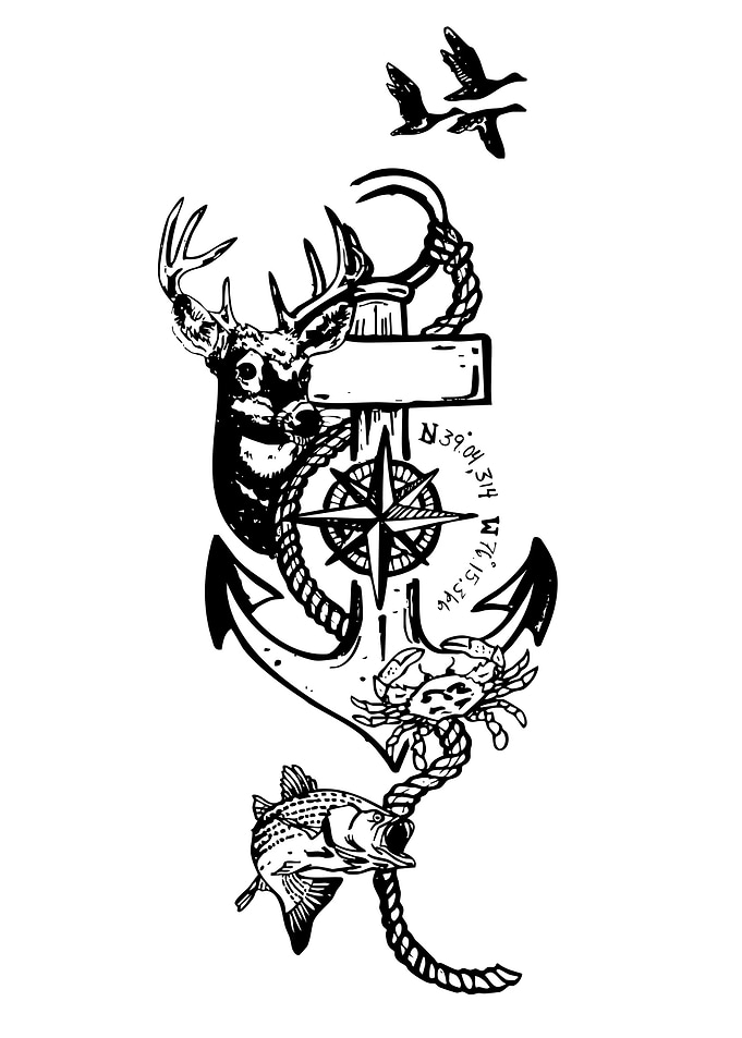 Nautical and Wildlife Tattoo Design