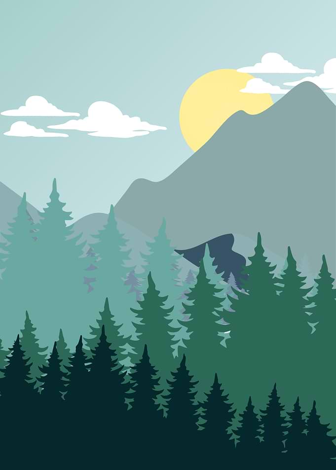 Minimalist Forest and Mountain Landscape