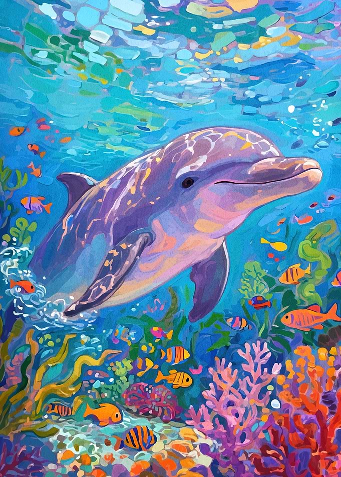 Vibrant Underwater Dolphin Painting