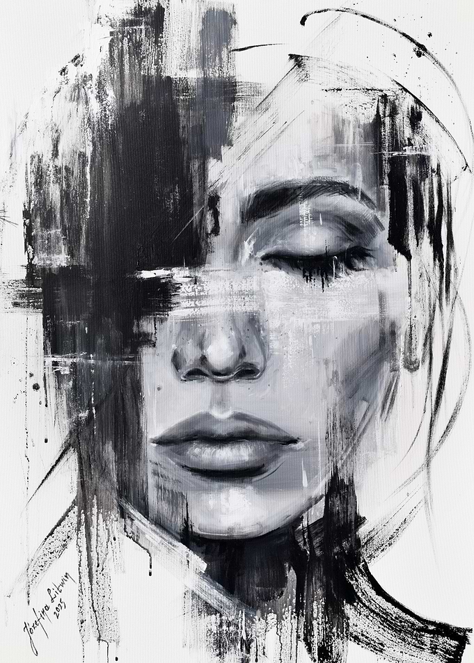 modern Abstract Black and White Portrait of a woman