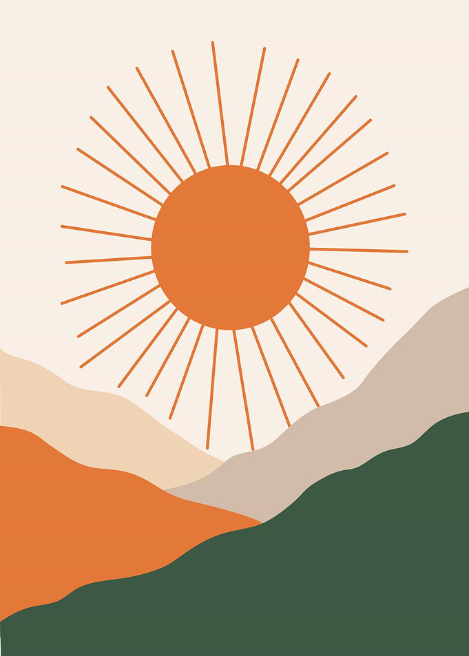 Minimalist Sun Over Abstract Mountains