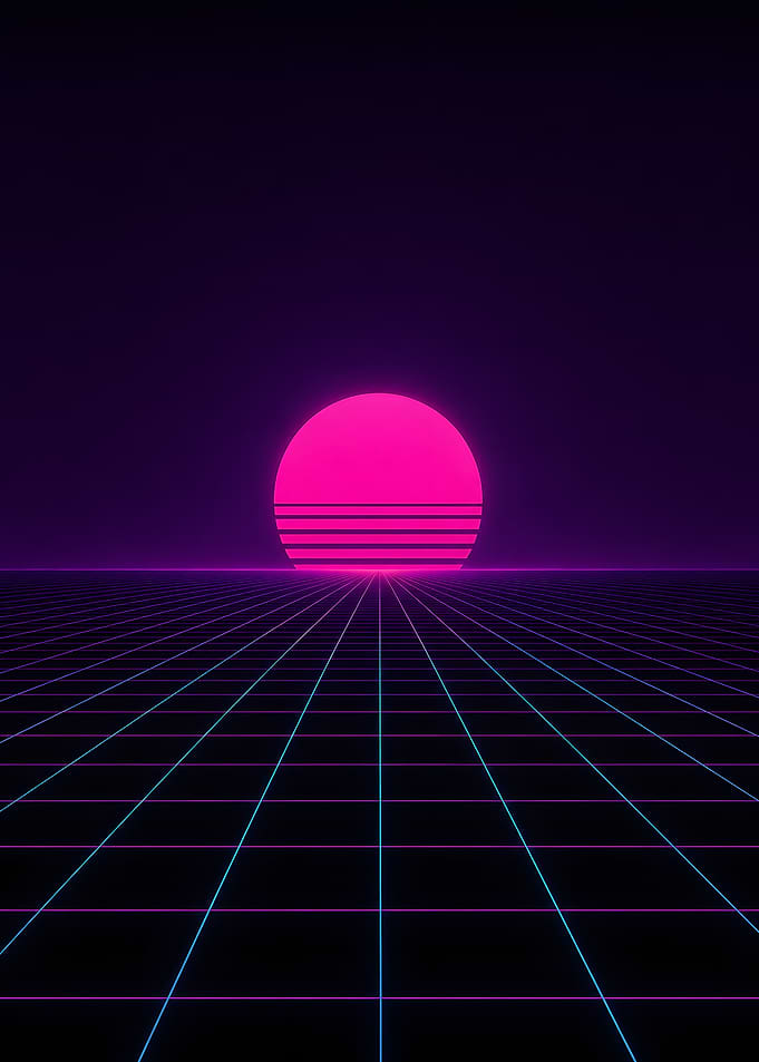Retro Synthwave Neon Grid Sunset