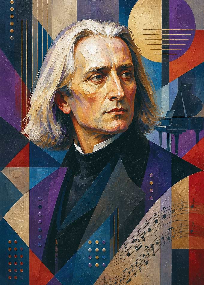 Hungarian composer and piano virtuoso Franz Liszt painting.