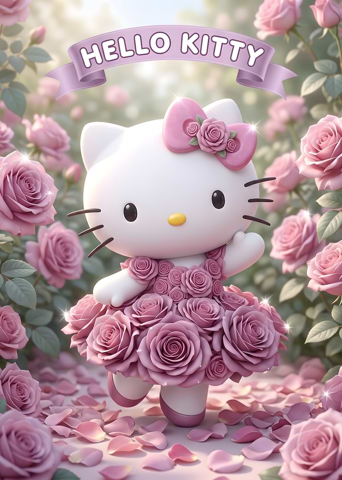 Hello Kitty in a Rose Garden