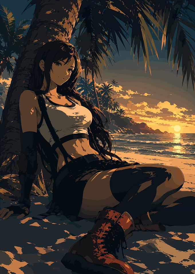 Tifa Lockhart Relaxing at Sunset