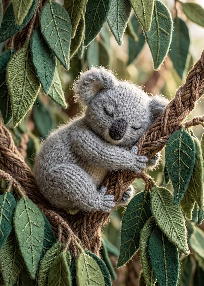 Knitted Koala Sleeping in Tree