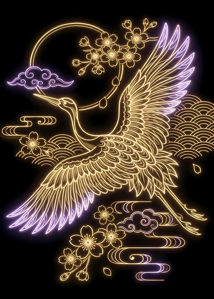 Golden Neon Crane of Sakura