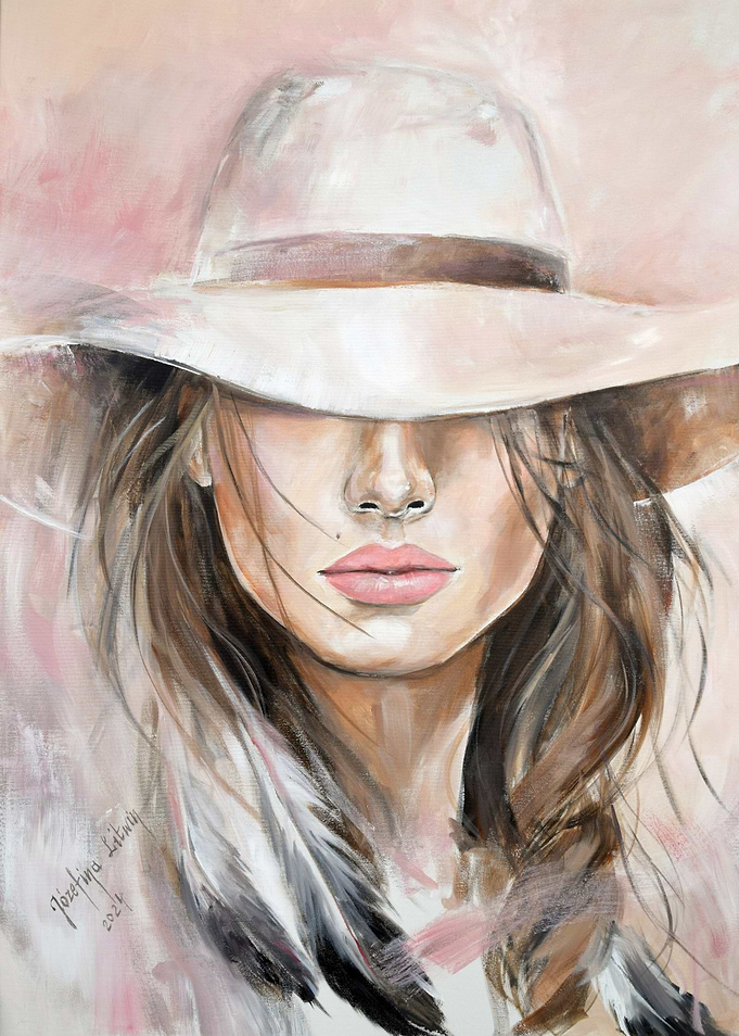 Elegant Woman in Wide-Brimmed Hat Painting