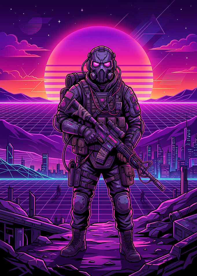 Synthwave Soldier in Neon City