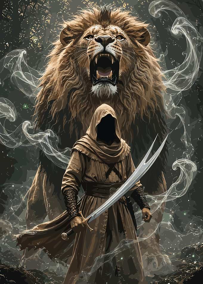 Hooded Warrior and Roaring Lion