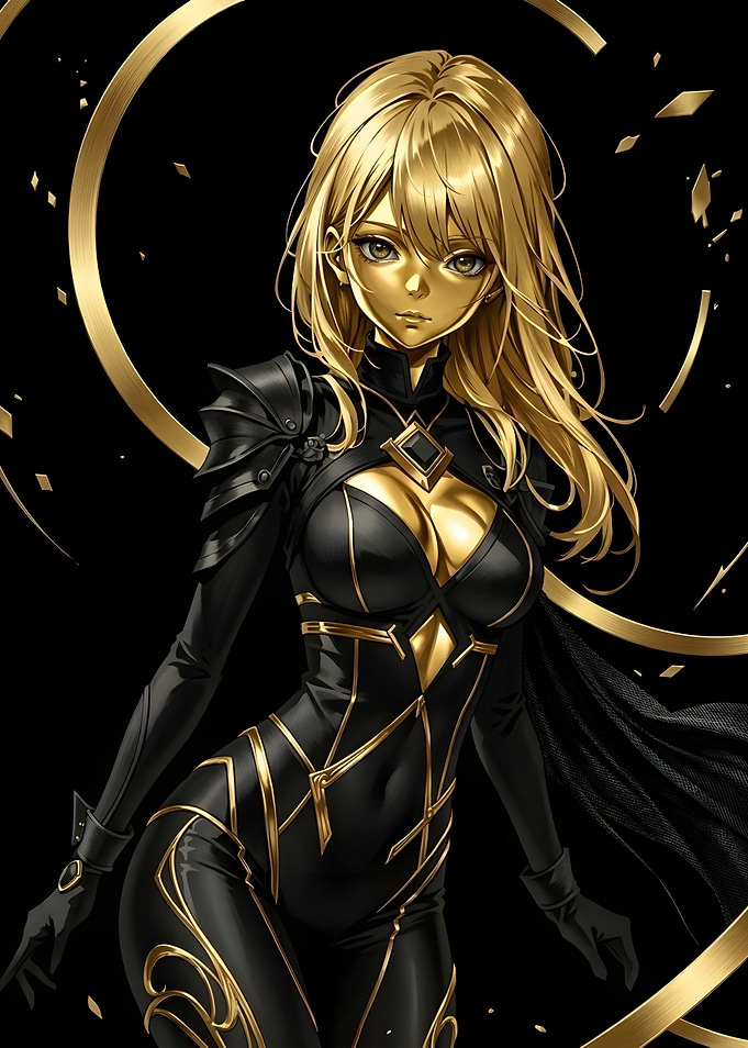 Golden Anime Warrior in Black Armor
