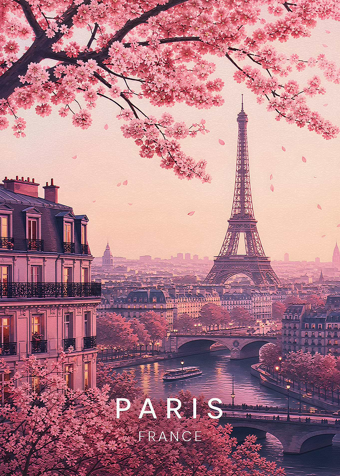 Paris Eiffel Tower Cherry Blossom View