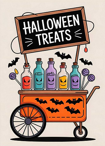 Halloween Treats Cart Illustration