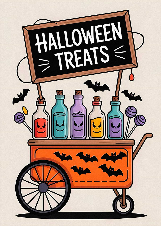 Halloween Treats Cart Illustration
