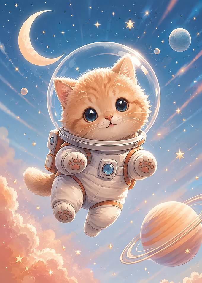 Cute Kitten Astronaut in Space
