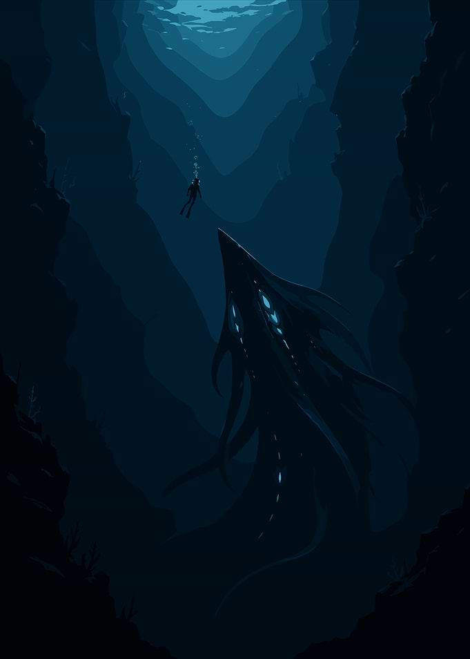 Diver Encountering Deep Sea Leviathan