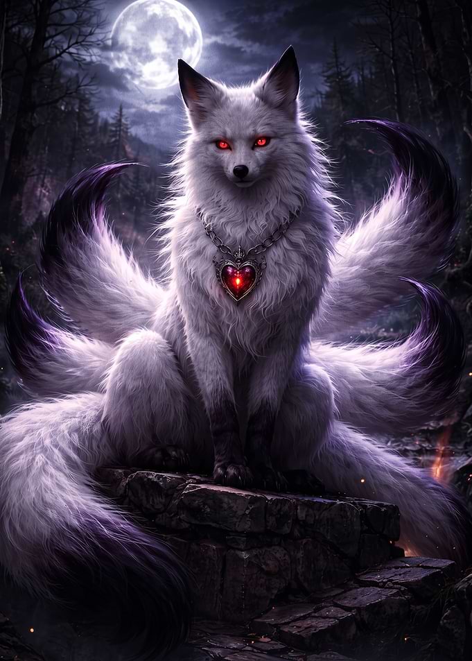 Mystical Nine-Tailed White Fox