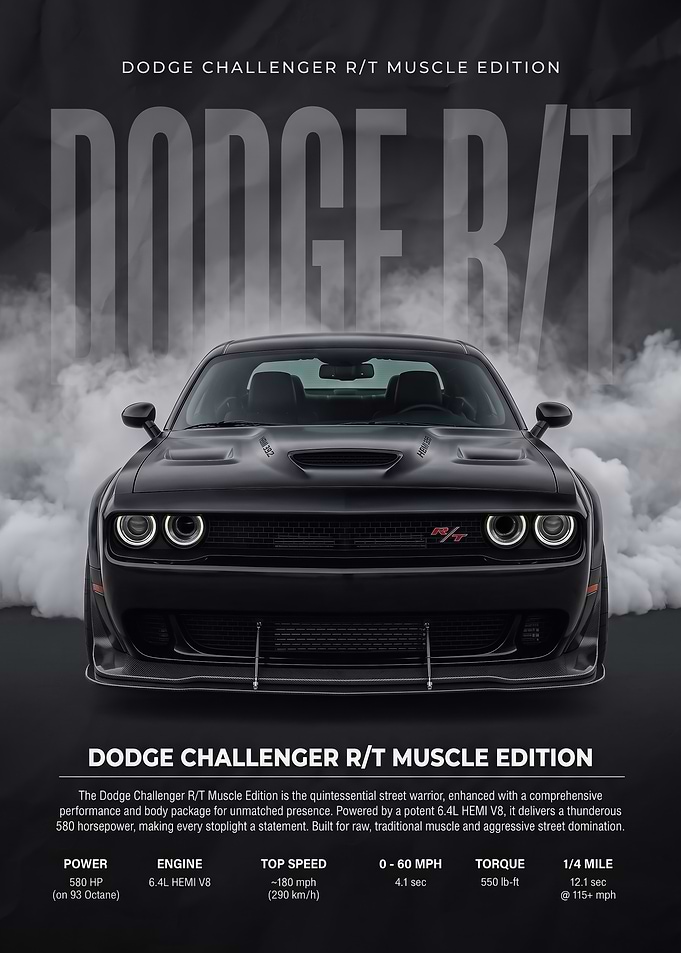 smoky black Dodge Challenger R/T Muscle Edition Poster