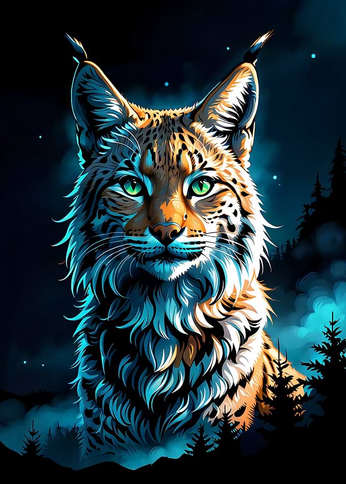 Majestic Lynx in Night Forest