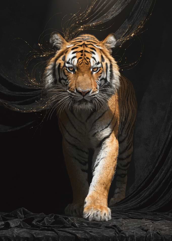 Majestic Tiger Emerging from Darkness