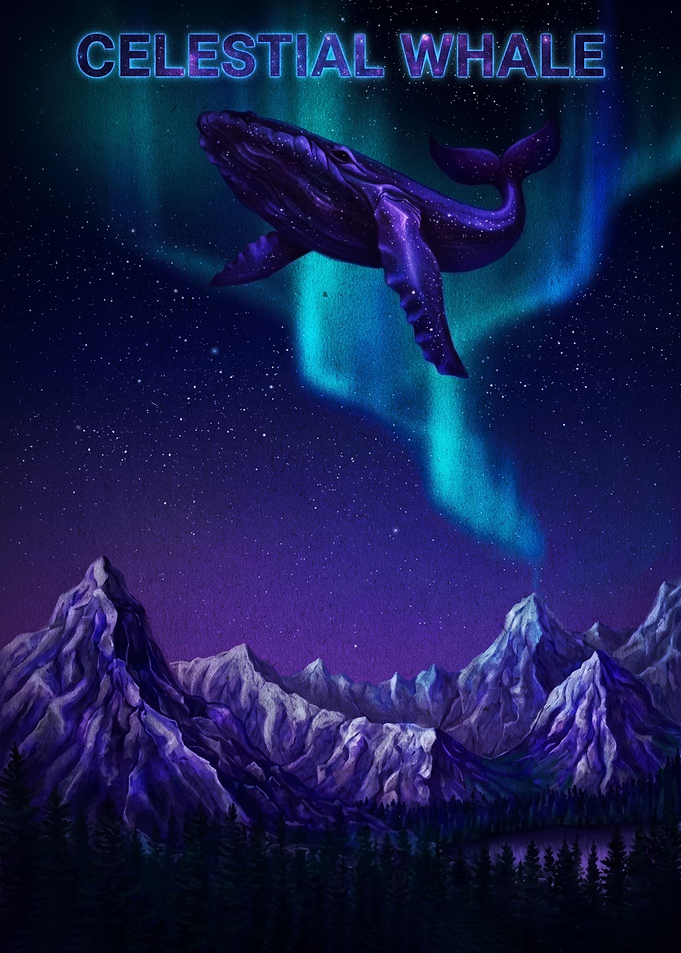 Celestial Whale Over Mountain Landscape