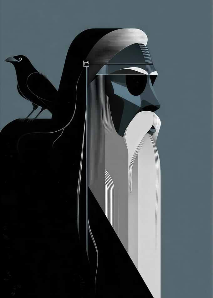 Odin with Raven Minimalist Portrait