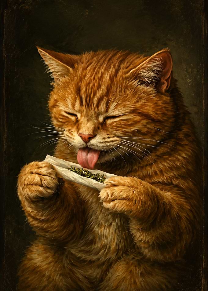 Ginger Cat Rolling a Joint