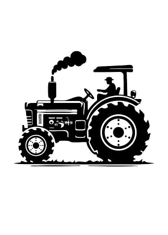 Black and White Tractor Silhouette
