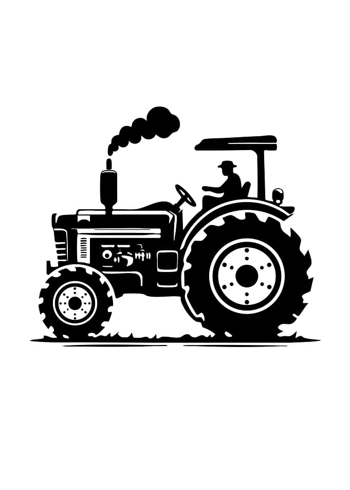 Black and White Tractor Silhouette