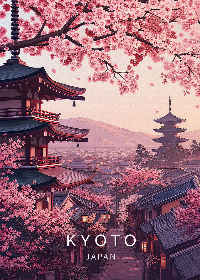 Kyoto Japan Cherry Blossom Travel Poster