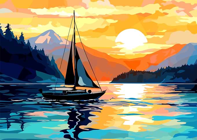 Sailboat at Sunset Landscape Painting
